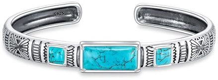 DOLIOX Echtes Türkis-Vintage-Armband, Sterling-Silber, Boho-Armreif, verstellbar, Indianerschmuck, passend für 6,5 bis 7,5 Zoll