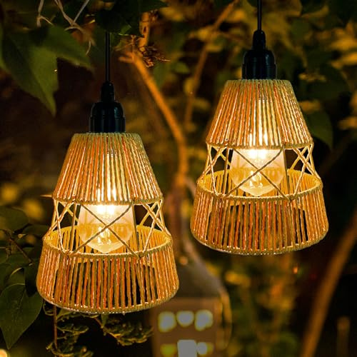 Farolillos Solares Exterior, Lámpara Solar Exterior 2 Unidades, Tejida a Mano, Impermeable IP65, Farol Solar Decorativa Jardin para Balcón, Patio y Terraza
