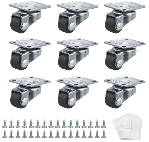 Lot de 9 petites roulettes pivotantes à 360° - 12 mm - Avec roulement à billes - Mini roulettes pour meubles - Avec vis et ruban adhésif double face - Pour meubles, appareils de cuisine