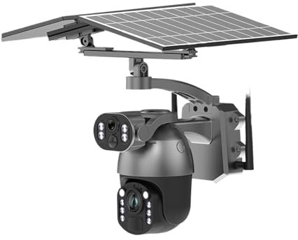 VEKELETE Telecamera IP di Sicurezza Impermeabile PTZ con rilevamento del Movimento, SIM 4G 4K, Zoom 50X, Wi-Fi, Doppio Schermo, for Esterni(8MP 4G Camera 128G)