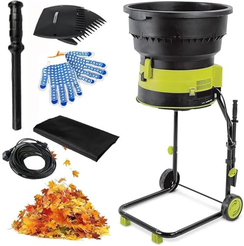 Electric Garden Leaf Mulcher and Shredder with Wheels, Rake, and Storage Bag for Efficient Yard Cleanup and Composting