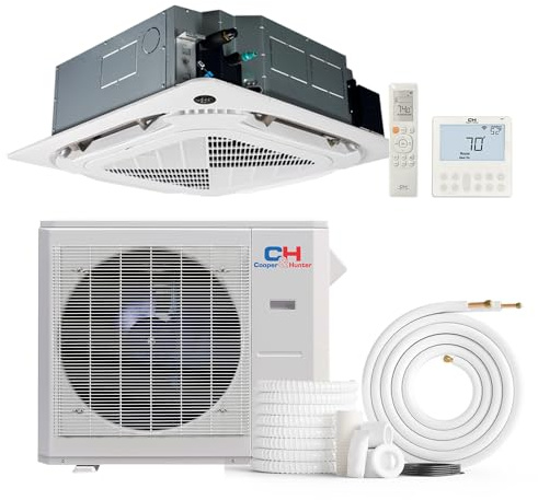 Cooper & Hunter 24,000 BTU Ceiling Cassette Ductless Mini Split Air Conditioner & Heat Pump – 22 SEER2 – Includes 16FT Installation Kit & Wall Thermostat – Cooling & Heating Inverter System
