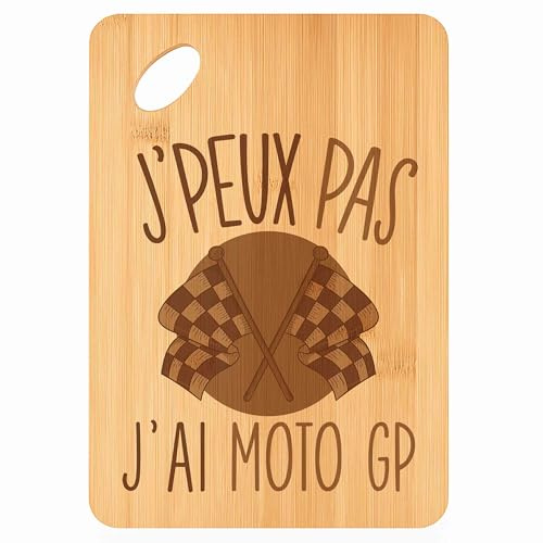 Planche à Découper Moto GP j'Peux Pas - Plateau Apéro en Bambou Cadeau Gravé pour Homme Femme Cuisine Barbecue