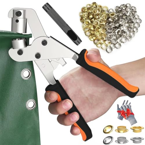 Kit di Strumenti Professionali per Occhielli, Pinza Manuale per Occhielli per Tessuti, Set di Perforatrici Portatili con 100/200/400/500 Occhielli da 3/8 di Pollice per Tende Fai da Te, Teloni