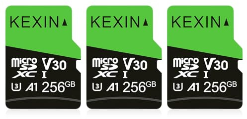 KEXIN Micro SD Karte 256GB 3er Pack, Micro SD 256GB mit SD Adapter Speicherkarte Micro SD C10, U3, A1, V30 Micro SD Card für Tablet, Camera, Drone, Smartphone