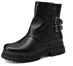 QUEEN HELENA Botines Biker Botas bajas con doble hebilla mujer X33-96, Negro , 40 EU