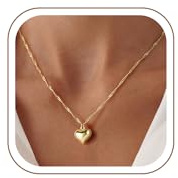 Turandoss Collier pour femme, plaqué or 14 carats, petite chaîne avec pendentif en forme de cœur, collier en or, cadeau d'anniversaire pour femmes et fiancées, 46.3 cm, Laiton
