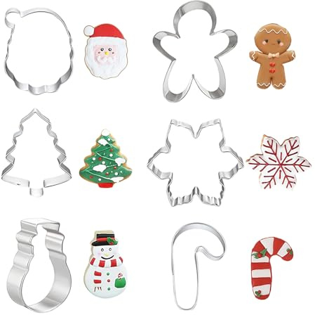 Juego De Cortapastas Navideños - 6 Piezas Acero Inoxidable Con Muñeco De Nieve Y Bastón De | Moldes Metálicos Para Galletas Festivas - para Fondant Postre Pastelería Decoraciones de Navidad Niños Adul