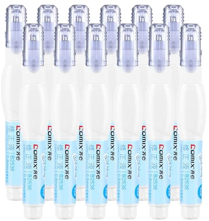 Lot de 12 stylos correcteurs liquides à pointe fine 7 ml pour bureau, école et maison