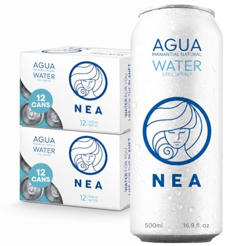 NEA Agua Mineral Natural Enlatada - Agua de Manantial Premium en Latas de Aluminio Sostenible - Sin Plástico Sin BPA 500ml (2 Cajas - Pack de 24)