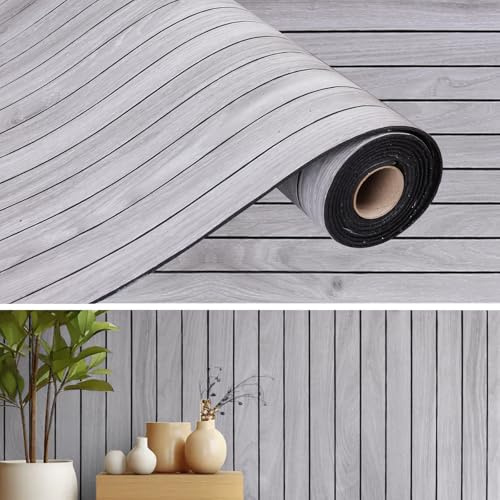 40x300cm 3D Wood Effect Self Adhesive Peel and Stick Wallpaper Wood Panels for Walls PVC Wall Panelling (2, Grey Wood)