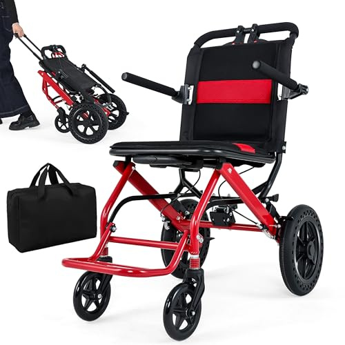 WEYRAL Rollstuhl Faltbar Leicht 8kg mit Teleskopgriff, 30CM groß Honeycomb Gelände Reifen, Transportrollstuhl für Ältere Menschen, Outdoor Rollstuhl,Transportrollstühle, Belastbarkeit 100 kg