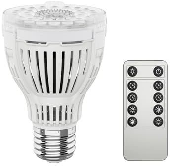 SANSI 10W Dimmbare LED Pflanzenlampe Vollspektrum E27, mit Fernbedienung | 70W Äquivalent Grow Lampe 4000K für Zimmerpflanzen, 4/8/12 Stunden Timer, 4 Helligkeits, Optischer Linse