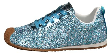 Sneaker paljett dam - platta damskor sneaker låga skor kväll sneaker trendig sko bekväma sneakers snörning atletiska sneakers vandringssneakers, Färg: blå, 36 EU