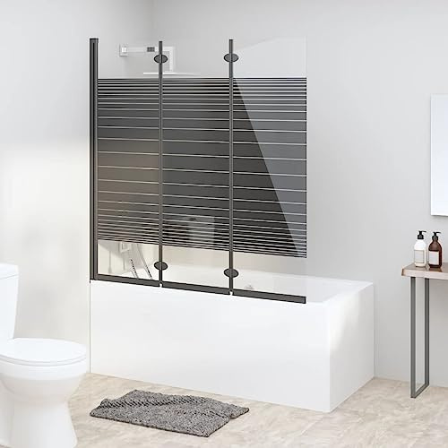 Parete pieghevole per vasca da bagno, 3 pezzi, 130 x 130 cm, ESG, colore nero, pieghevole, con telaio in alluminio e vetro di sicurezza, per un design moderno