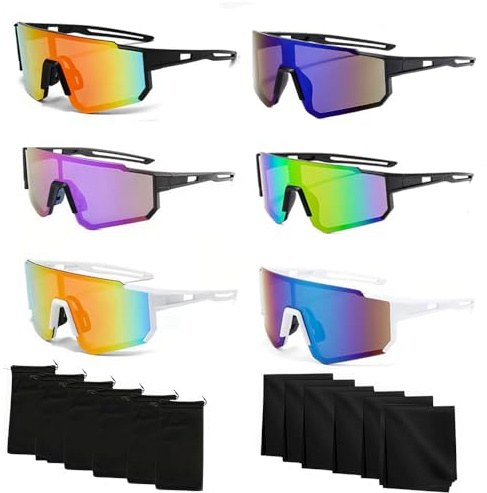 RURIZHONGTIAN 6 Stück Sport Sonnenbrille,Schnelle Brille Herren Damen, Polarisierte Fahrradbrille mit 6 Aufbewahrungstasche und 6 Brillenputztücher,Fahrrad Brillen Herren, UV400 Schutz,