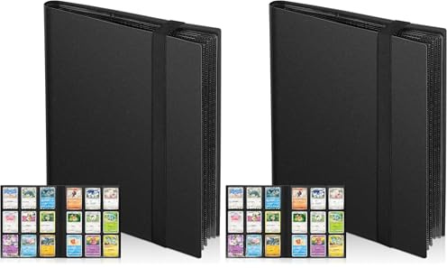 Euqvunn Classeur de Cartes à Collectionner, 24 Feuilles 432 Pochettes Classeur Cartes, Livre Carte à insertion latérale, Album Carte à rangement recto-verso, Card Binder pour TCG, MTG(noir) (Lot de 2)