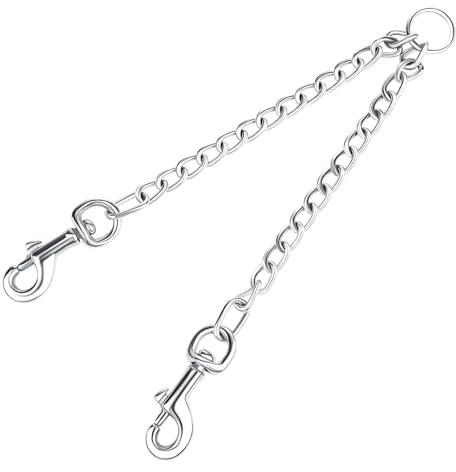 Doppelte Hundeleine, Kein Verheddern 360° drehbarer Doppelleine für 2 Hunde, Hochleistungs Stahl Kette Führen Wanderung Leine für Hunde Klein Mittlere und große Lauftraining (Silber, M-3.5mm * 60cm) | Kein Verheddern, hochleistungs Stahlkette, verstellbar für kleine bis große Hunde, robuster Karabiner