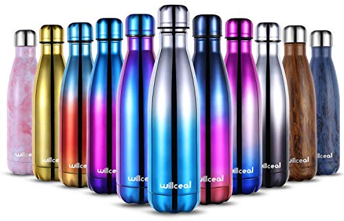 Willceal Botella de agua de doble pared de acero inoxidable con aislamiento al vacío, 500 ml, a prueba de fugas, para mantener el frío y bebidas calientes, para deportes al aire libre, camping, etc