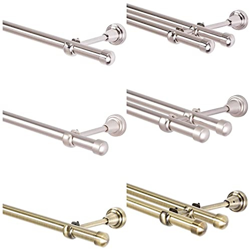 MDEKOR - Asta per tende da 19 mm, a due vie, in acciaio INOX cromato opaco, oro anticato, 120-600 cm, tappo finale (acciaio inossidabile, 2 binari, 320 cm)