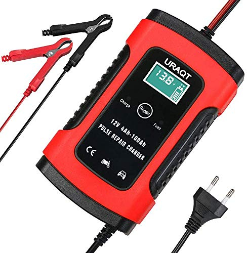URAQT Autobatterie Ladegerät, 8A 12V/24V KFZ Batterieladegerät Vollautomatisches mit LCD-Bildschirm, Intelligentes Erhaltungsladegerät für Auto, Motorrad, Rasenmäher oder Boot (6A-1)