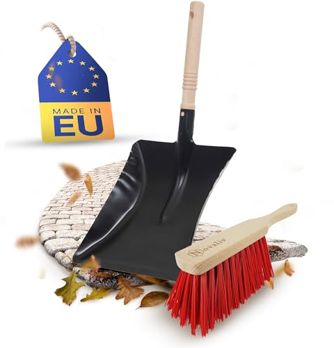 Novaliv Kehrblech Set Kehrblechgarnitur Handfeger ELASTONBORSTEN und Kehrblech Metall schwarz lackiert Kehrblechbesen zum Aufkehren Handkehrset Kehrblechset Kehrschaufel Feger und Kehrblech