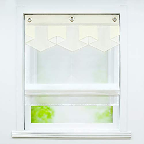 Joyswahl Voile Ösenrollo Modernes Raffrollo mit farbigem Abschluss »Anita« Wohnzimmer transparentes Raffrollo mit Hakenaufhängung, ohne Bohren BxH 60x140cm Beige 1er Pack