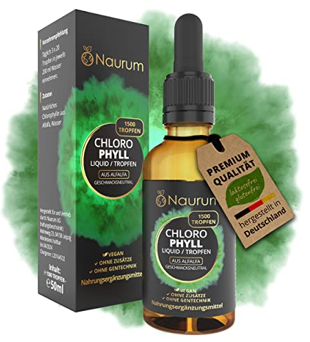 NAURUM® Alfalfa Chlorophyll Tropfen - 200mg Tagesdosis - 50ml Einzelflasche - Natürliches Flüssiges Chlorophyll - Laborgeprüft, Praktische Alternative zu Tabletten - Hergestellt in DE