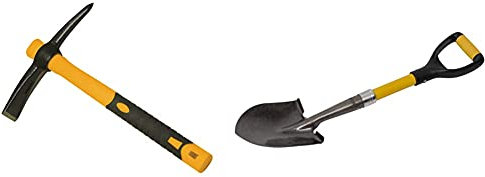 Roughneck ROU64011 Micro Pick Mattock 14oz/400g & ROU68004 Round Micro Shovel 150x690mm/6x27'', Black