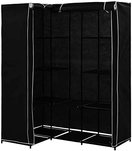 XUANYU Faltschrank Stoffschrank Faltbare Garderobe Kleiderschrank mit Kleiderstange und Fächern (Schwarz, 129×87×169 cm)