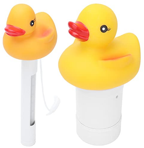 2 STÜCKE Wasserthermometer & Chlor Schwimmer, Cartoon Ente Design Schwimmendes Schwimmbad Thermometer & Chlorspender