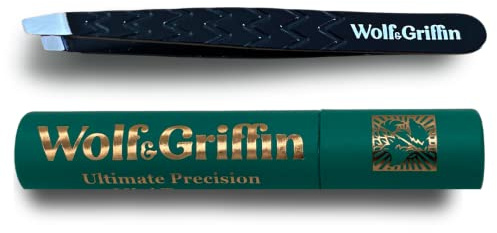 Wolf & Griffin Ultimate Precision Mini pinzette | Pinzette professionali per sopracciglia oblique, in acciaio inox, per uomini e donne | Black Edition