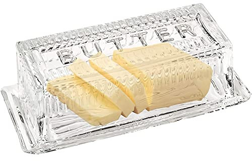 Burriera in Vetro - con Coperchio , Campana per Burro Rettangolare, Perfetto per Pietanze e Pic-Nic, Cucina-17x8x6.5cm