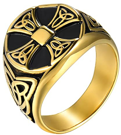 JewelryWe Schmuck Herren-Ring Edelstahl Vintage Wikinger Irische Trinity Keltische Knoten Kreuz Ringe Siegelringe Männer Bandringe Gravur, Silber Gold Schwarz Größe 54 bis 76