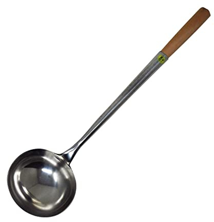 AuraHome Chinese Wok Ladle & Turner Set, 304 Stainless Steel Spatula with Wooden Handle, Heat-Resistant Cooking Utensils for Stir Fry, Non-Slip Grip Kitchen Tools 33cm Ladle