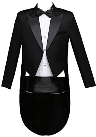 Mufeng Costume Smoking Adulte Homme avec Queue Mariage Soirée Cocktail Cérémonie Communion Dîner Formel Ensemble Costume Blazer + Pantalon + Ceinture+Bowknot XS-XL Noir L