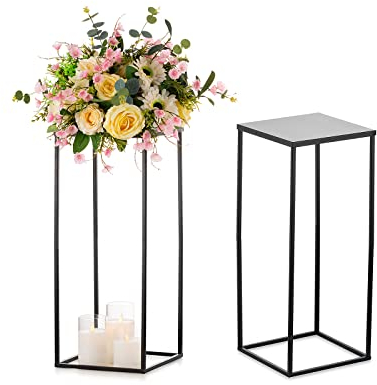 Sziqiqi 60cm Metal Rectangulares Jarrones Centro Mesa Bodas - 2 Piezas Columna Alta de Flores para Arreglos Falsas Floreros Grandes Negro Jarrones Decorativos de Suelo de Exhibición para Carreteras