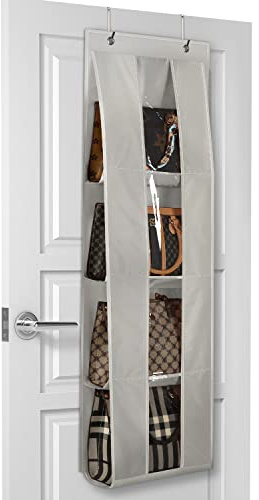Lirex Handtaschen Aufbewahrung,Hängender Organizer Tasche,Über der Taschen Aufbewahrung mit 4 Durchsichtigen Fächern taschen aufbewahrung, Kleiderschrank Organizer Hängend,Grau