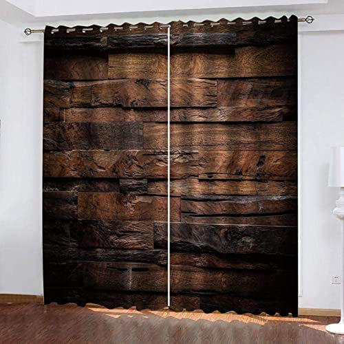 HATEGE Vorhang Blickdicht Holzplatte Im Vintage-Stil Gardinen mit Ösen 3D Bauernhof Auf Dem Land Blickdichte Vorhänge Verdunklungsvorhänge für Wohnzimmer Schlafzimmer 2er Set 117x183 cm（BxH