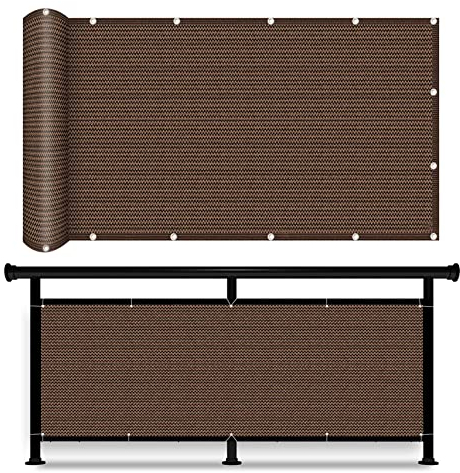 Balkon Sichtschutz Balkonabdeckung 80 x 350 cm Wind HDPE UV-Schutz Sonnenschutz Balkon-Verkleidung mit Ösen und Kordel für Balkon Terrasse Garten, Braun