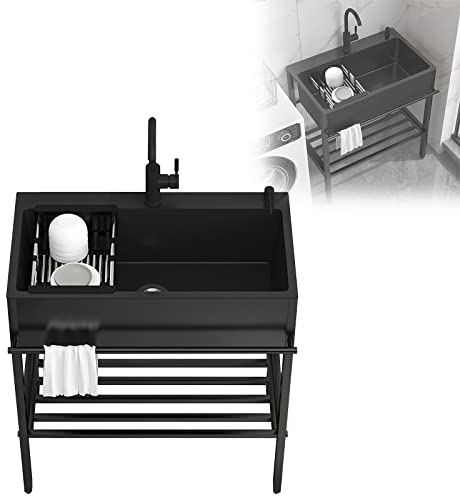 WORDFUN Fregadero De Cocina Comercial, Fregadero Portatil Camping, Fregaderos De Cocina De Acero Inoxidable Independiente, Mueble Pila Lavadero, Fregaderos De Un Seno, Fregadero Multiusos