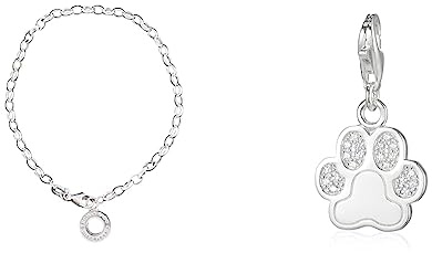 THOMAS SABO Damen Charm-Fußkette Classic 925 Sterling Silber X0034-001-12 & Damen Charm-Anhänger Tatze Pfote 925 Sterling Silber 1339-051-14