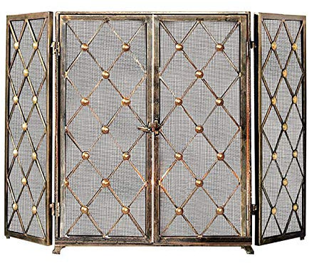 Lot de 3 grilles de protection de cheminée en fer forgé haute performance pliables et plates pour l'intérieur et l'extérieur