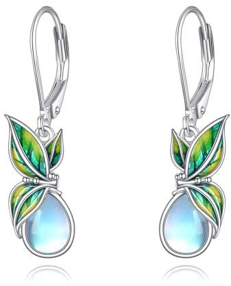 Larimar Tropfen Ohrringe 925 Sterling Silber Grüne Blatt Hängend Ohrhänger Schmuck Geschenk für Damen Mädchen