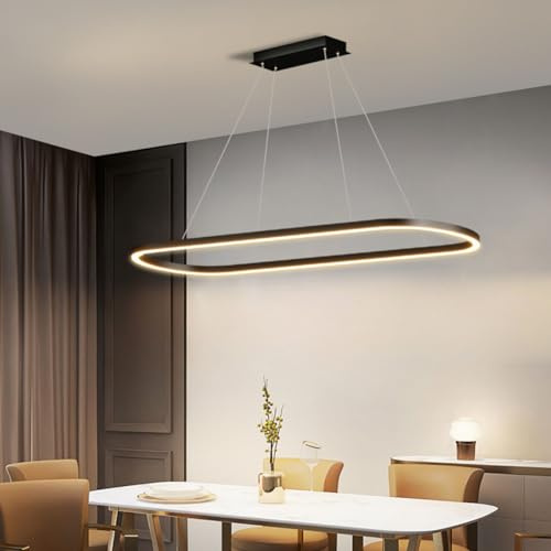 Aleaty LED Esstisch Pendelleuchte Modern ‎Ovales Desig Büro Hängeleuchte dimmbar mit Fernbedienung Pendellampe hoehenverstellbar Deckenlampe für Büro Esstisch Arbeitszimmer (Schwarz, L100cm)
