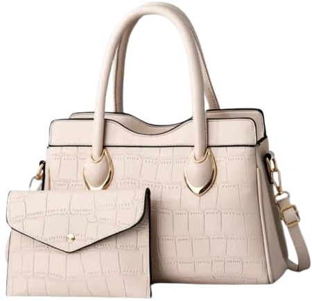 Bolso Bandolera Mujer Mano Hombro Set Monedero 2 piezas Elegante Bolsa Cartera Cuero sintetico PU Dama incluye Cuerda para Bandolera Mujer Dama Señora Madres Regalo Viaje… (Beige - crema))
