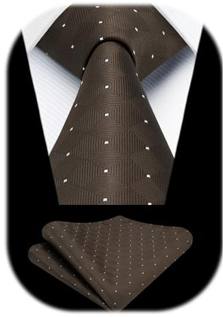 Enlision Brown Ties for Men Wedding Plaid Tie Pocket Square Formal Business Necktie & Handkerchief Set