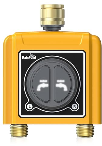 RAINPOINT Bewässerungscomputer WLAN 2 Ausgänge mit Messingeinlass und -auslass,Zeitschalter mit Regenverzögerung/manuelle Bewässerung, App-Steuerung(Nur Zeitschaltuhr)