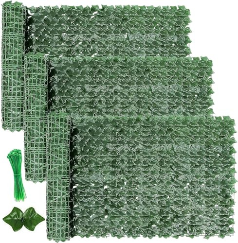 WIGUROE Künstliche Heckenrolle, 3 m x 1 m, künstlicher Efeu-Zaun, Sichtschutz für Garten, Rankgitter mit künstlichen Blättern, Gartenzaun, Sichtschutz für Balkon, Außenbereich, Garten, Wandmatte,