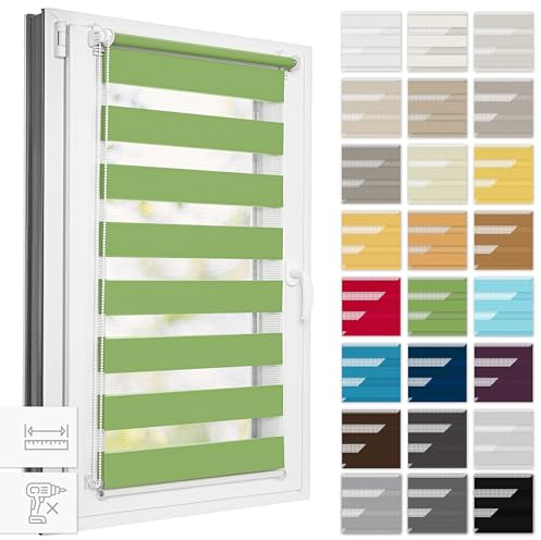 Estika Doppelrollo Klemmfix ohne Bohren, Breite alle 1 cm - 101 cm x 120 cm - Grün - Tag und Nacht Duo Rollo, Rollos für Fenster ohne Bohren, Fenster sichtschutz